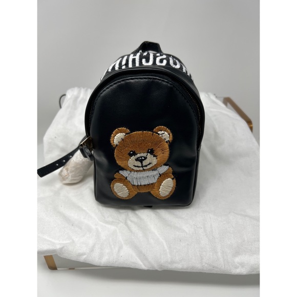 Moschino mini Teddy bear embroidered branded backpack black with gold hardware - Picture 17 of 17